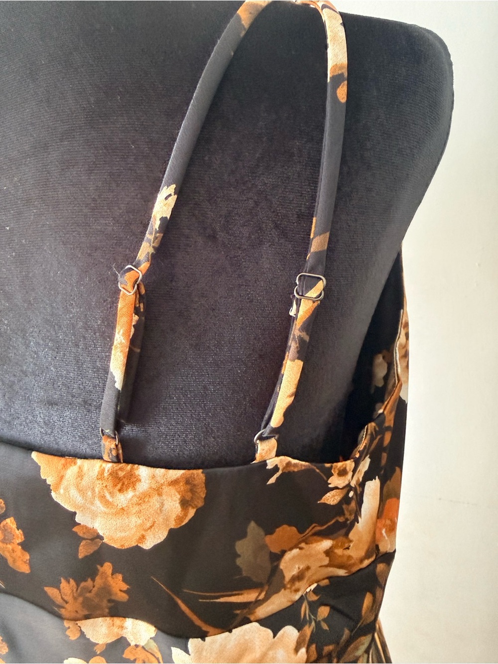 Blu Pepper Floral Satin Midi Skirt - Black with Brown & Cream Blooms - Picture 5 of 6